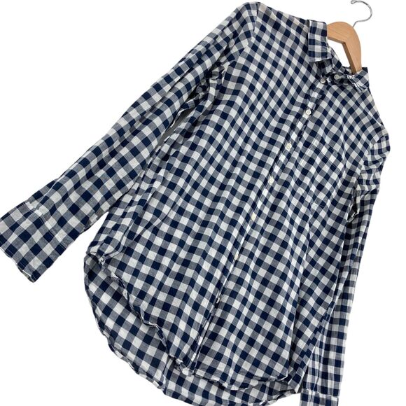 J.CREW Button Up Shirt Womens Medium Navy White Checked 100% Cotton Long Sleeve - Picture 5 of 16